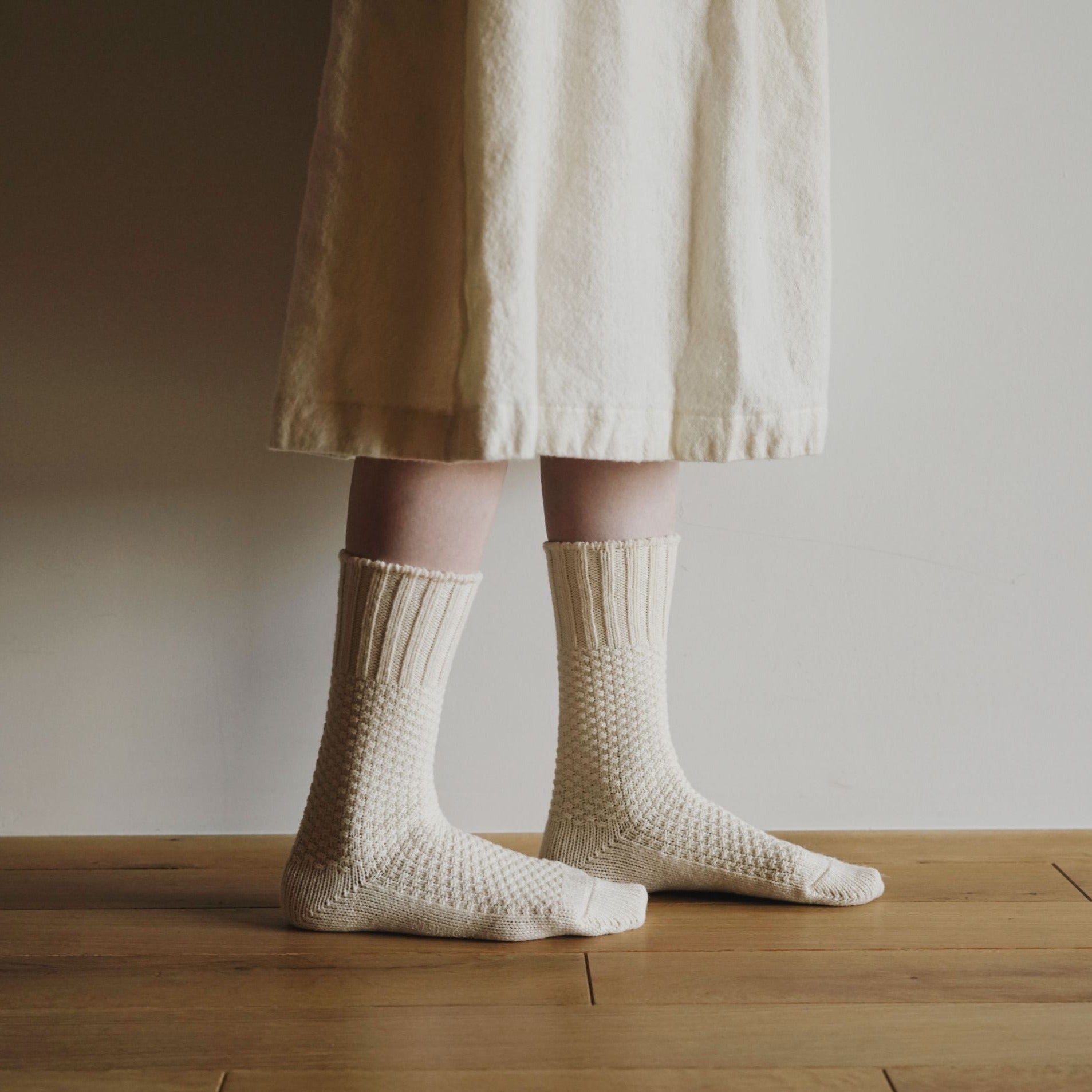 Uld Bomuld Strømper Med Rib Og Perlestrik
