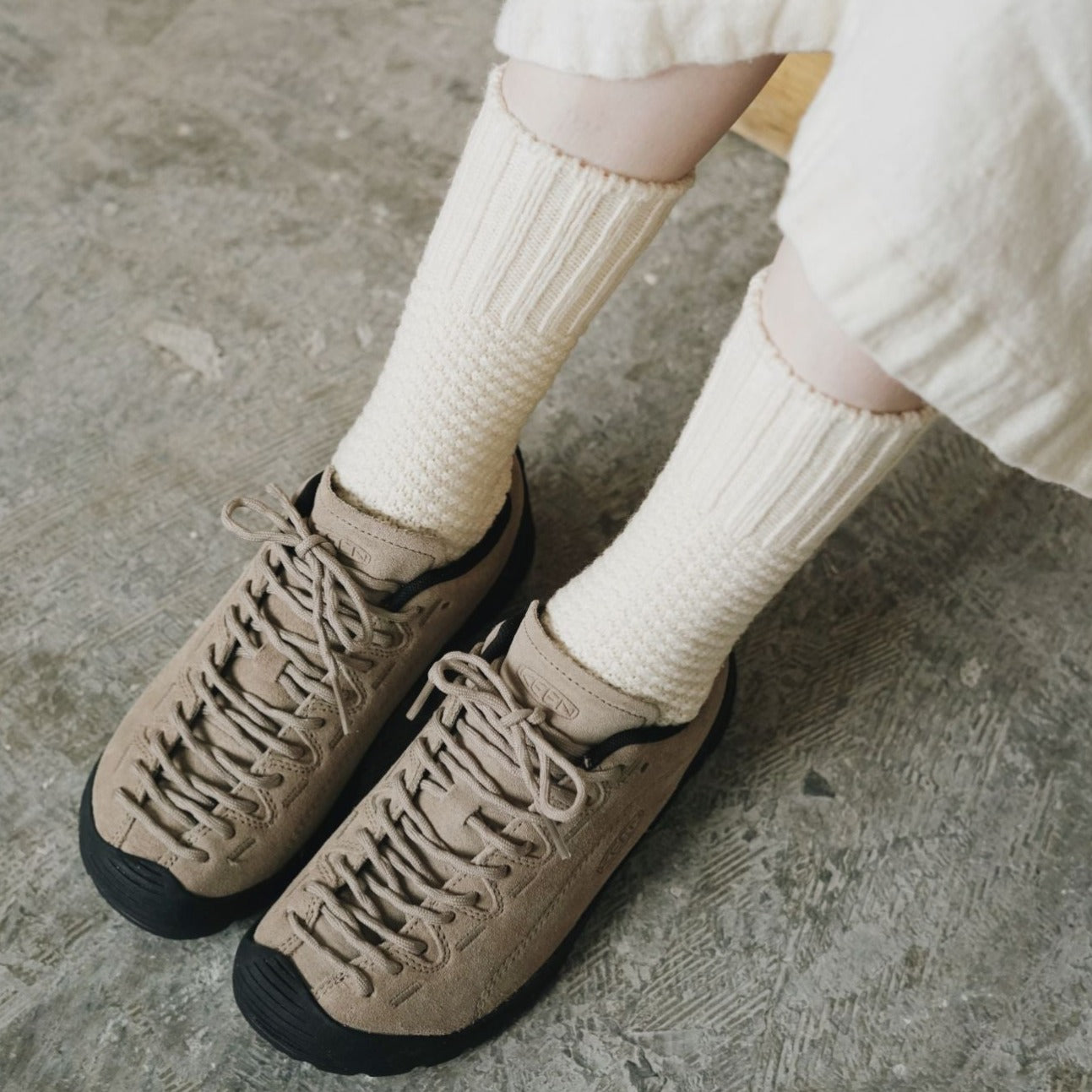 Uld Bomuld Strømper Med Rib Og Perlestrik