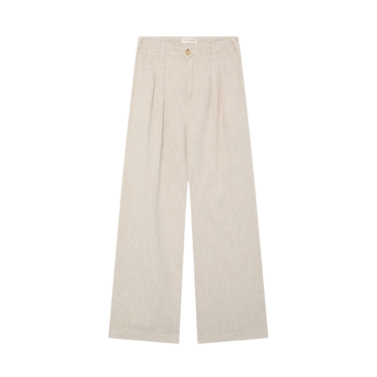 Maison Hotel sandfarvede hørbukser med bred pasform og elegante læg foran