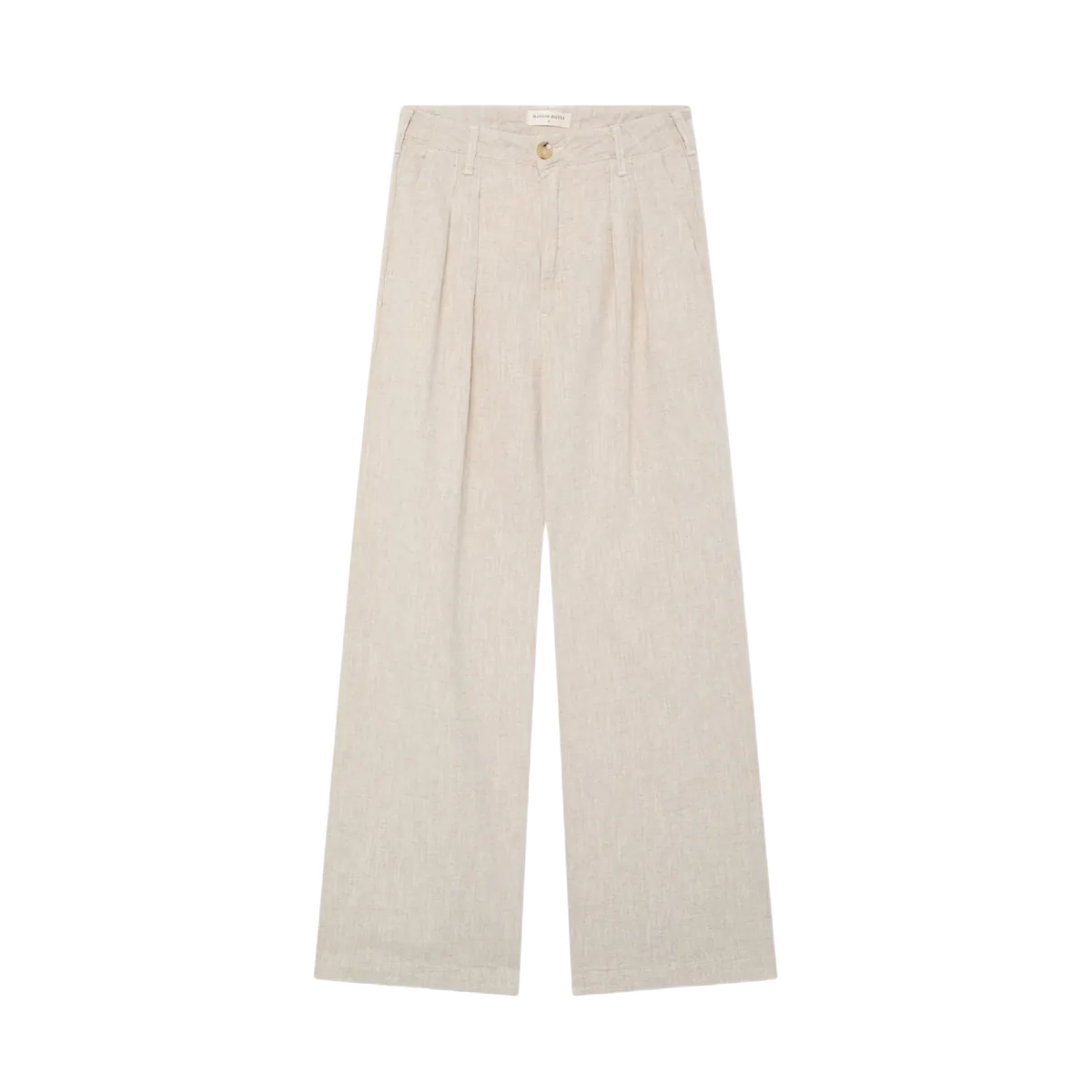 Maison Hotel sandfarvede hørbukser med bred pasform og elegante læg foran