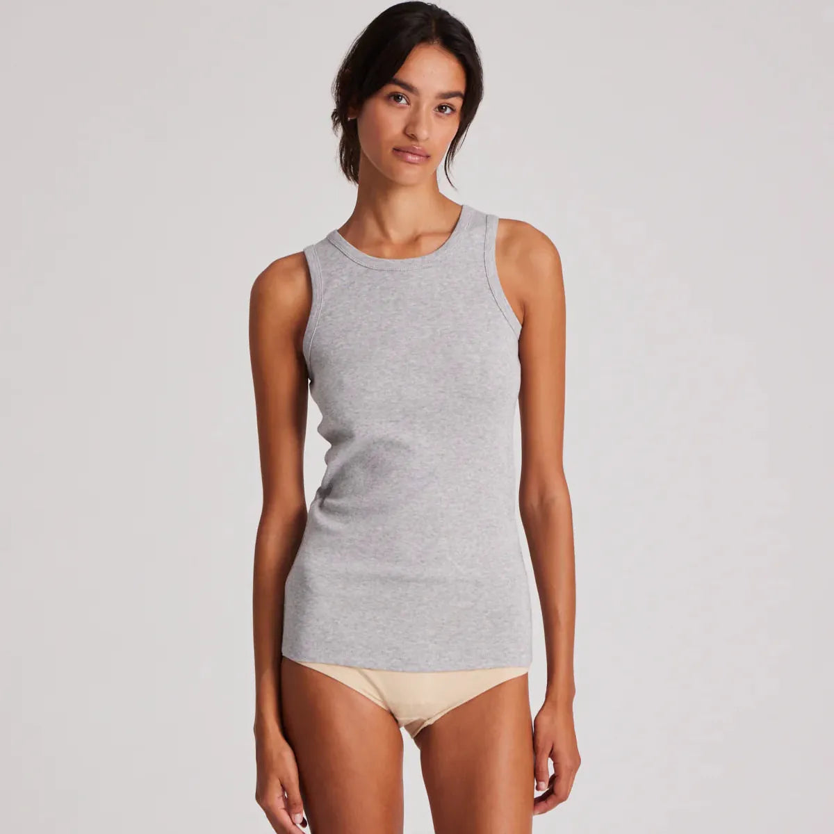 Alberte 1x1 Rib Top - Øko Bomuld - Light Grey Melange