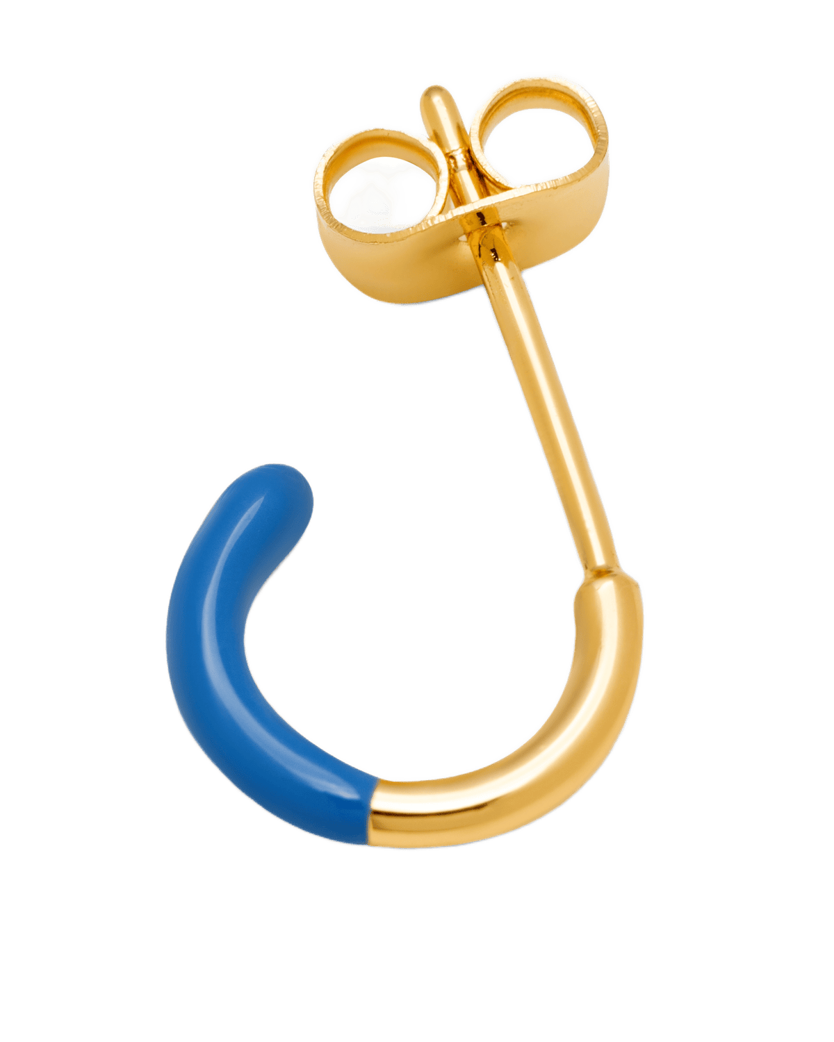 Ørering hoop fra LULU CPH i guld, hvor halvdelen er blå farvet emalje