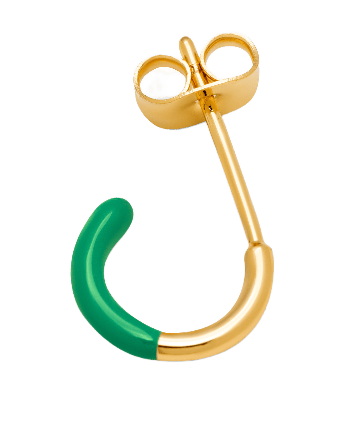 Ørering hoop fra LULU CPH i guld, hvor halvdelen er grøn farvet emalje