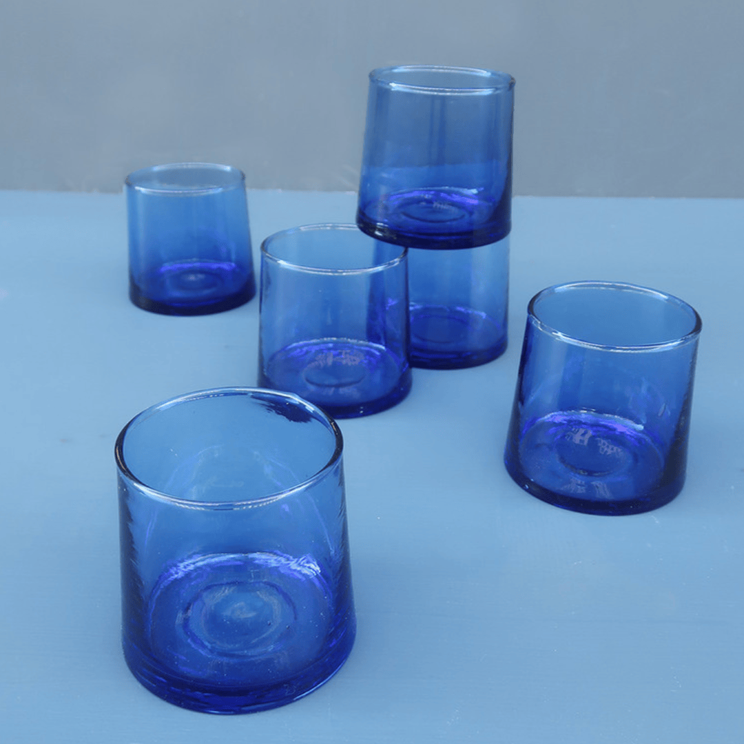 Marokkanske Beldi glas i blå.