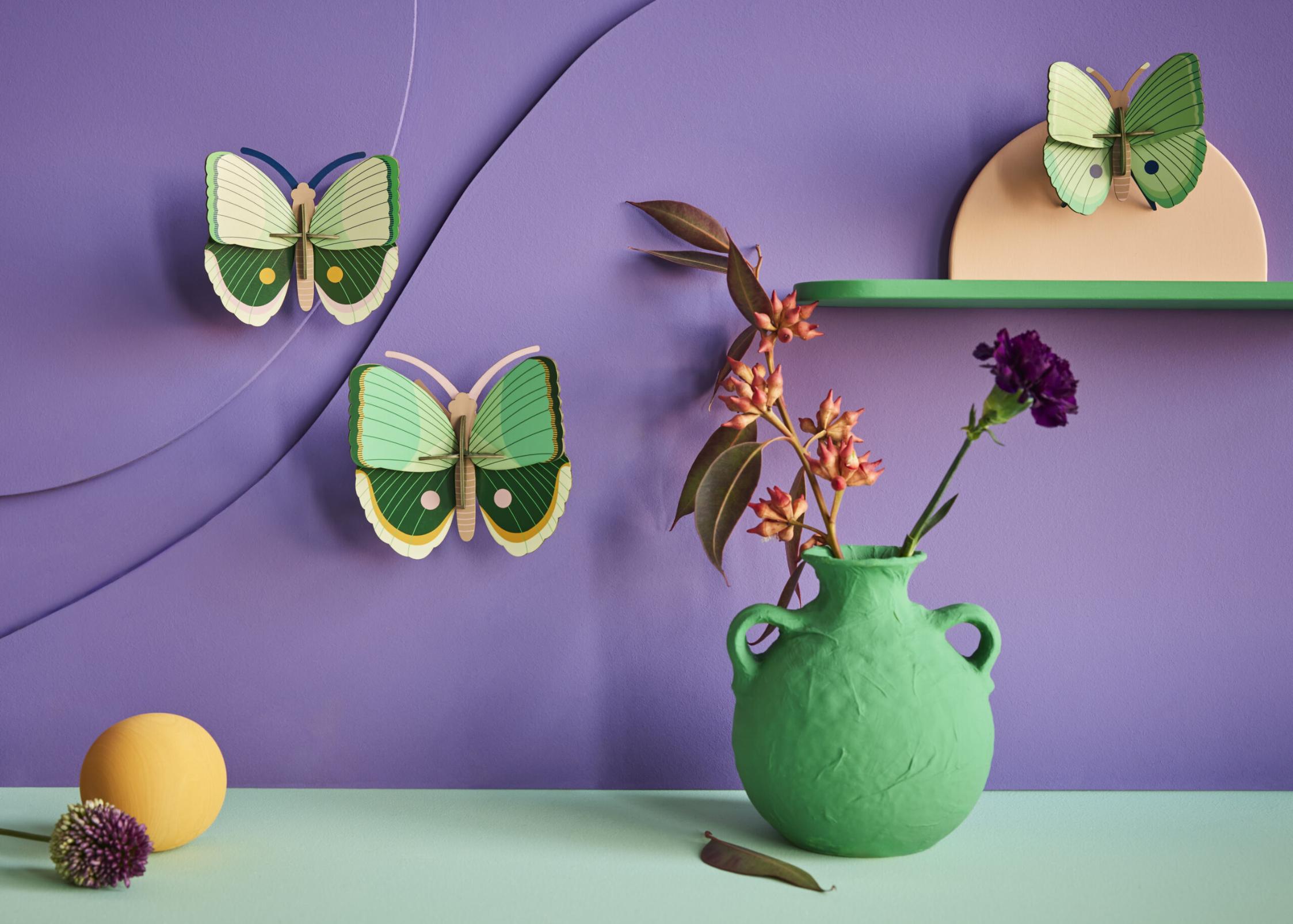 Vægdekoration, Sæt Med 3 Stk. - Fern Striped Butterflies