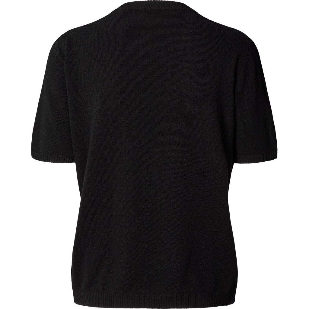 Ellia en sort kortærmet t-shirt strik bluse i cashmere. Blusen har rund hals og kortærmede ærmer.