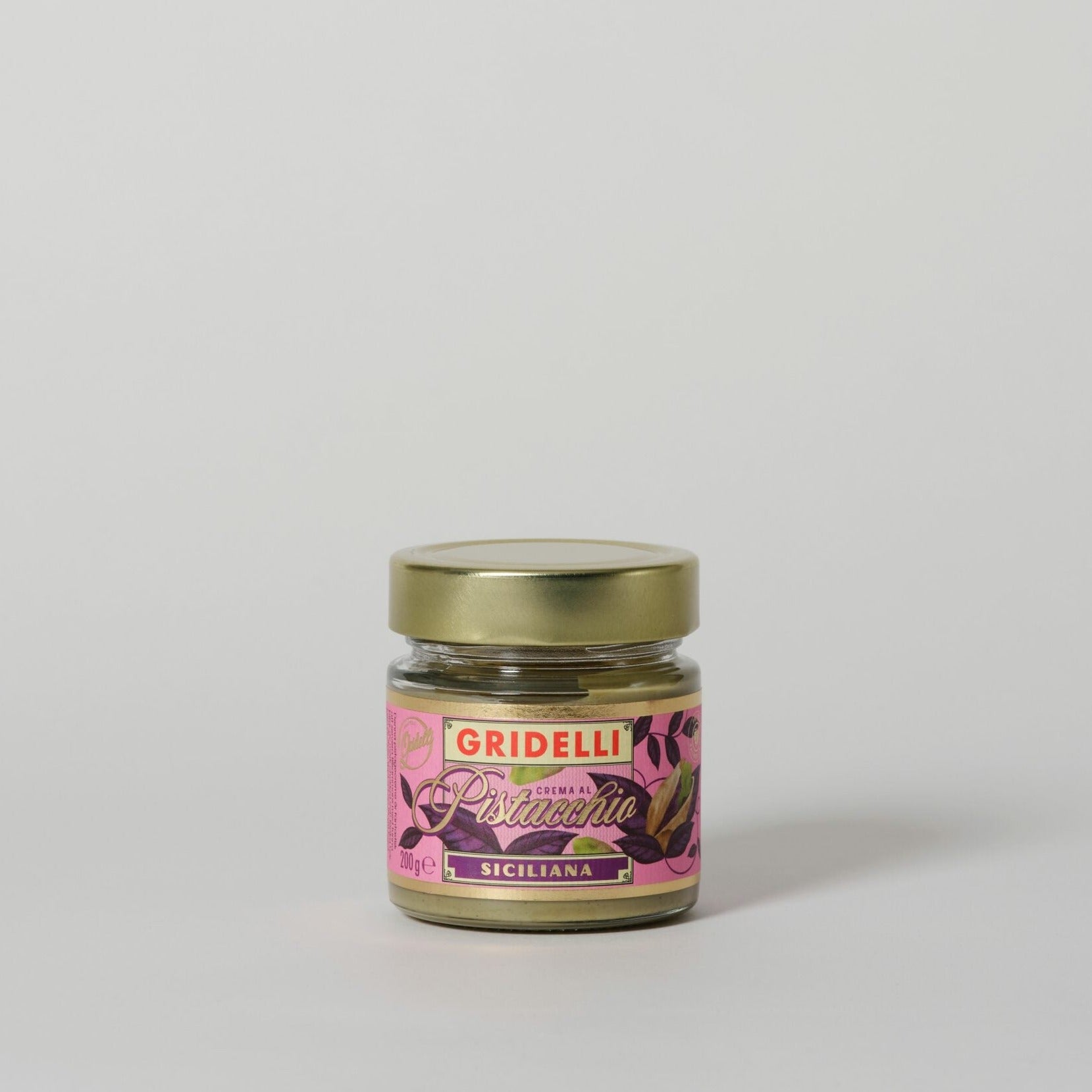 Sød og silkeblød pistacie creme fra Sicilien. Et af Gridellis mest elskede produkter, som desuden er helt fri for palmeolie.