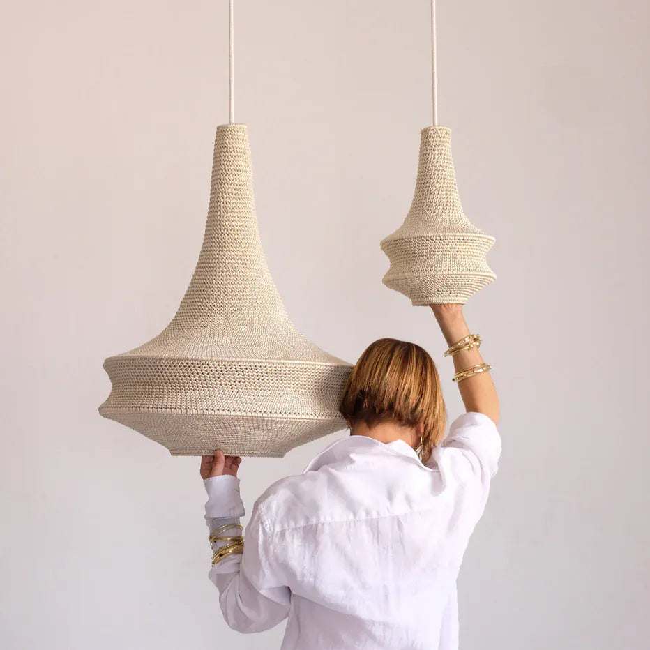 Large Joosh Hæklet Loftslampe - Beige