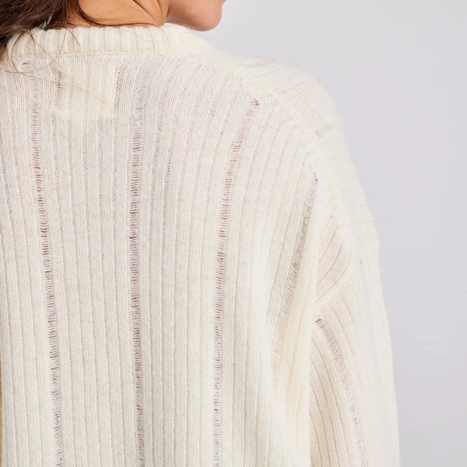 Magda Striktrøje - 100% Øko Lambswool - Whisper White