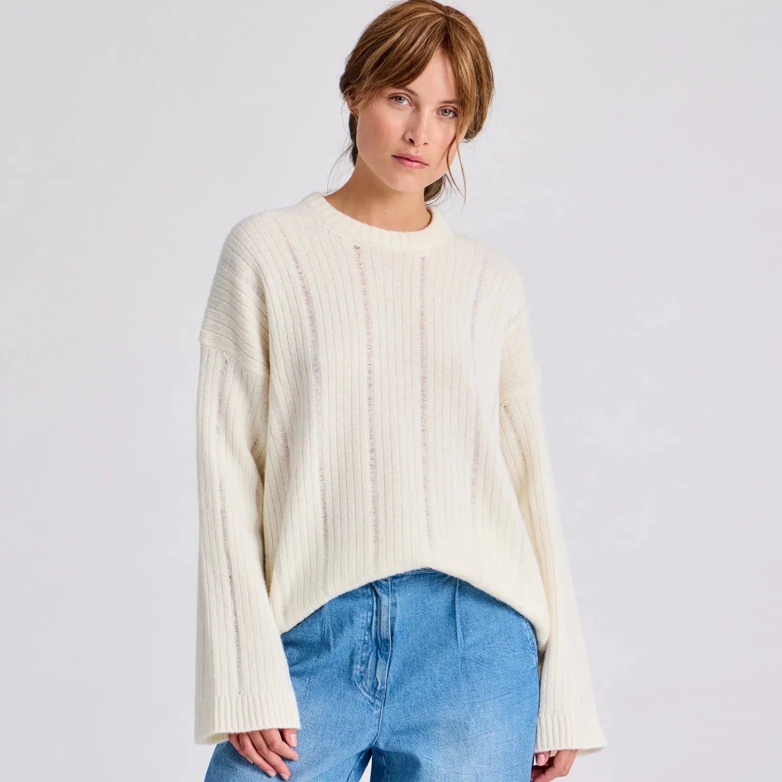 Magda Striktrøje - 100% Øko Lambswool - Whisper White