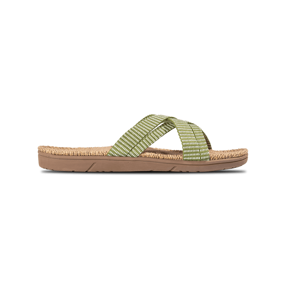 Shangies Woman 1, Green Leaves er en komfortabel grøn sandal lavet i natur jute
