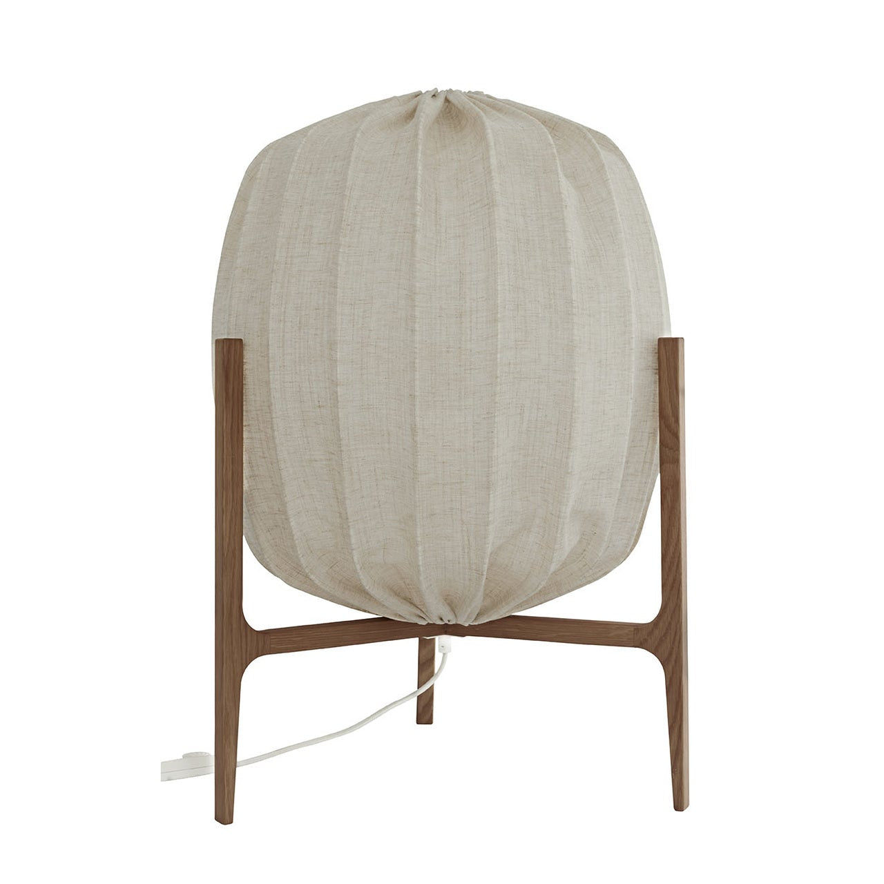 Gulvlampe i egetræ og hør med tekstilledning og lysdæmper