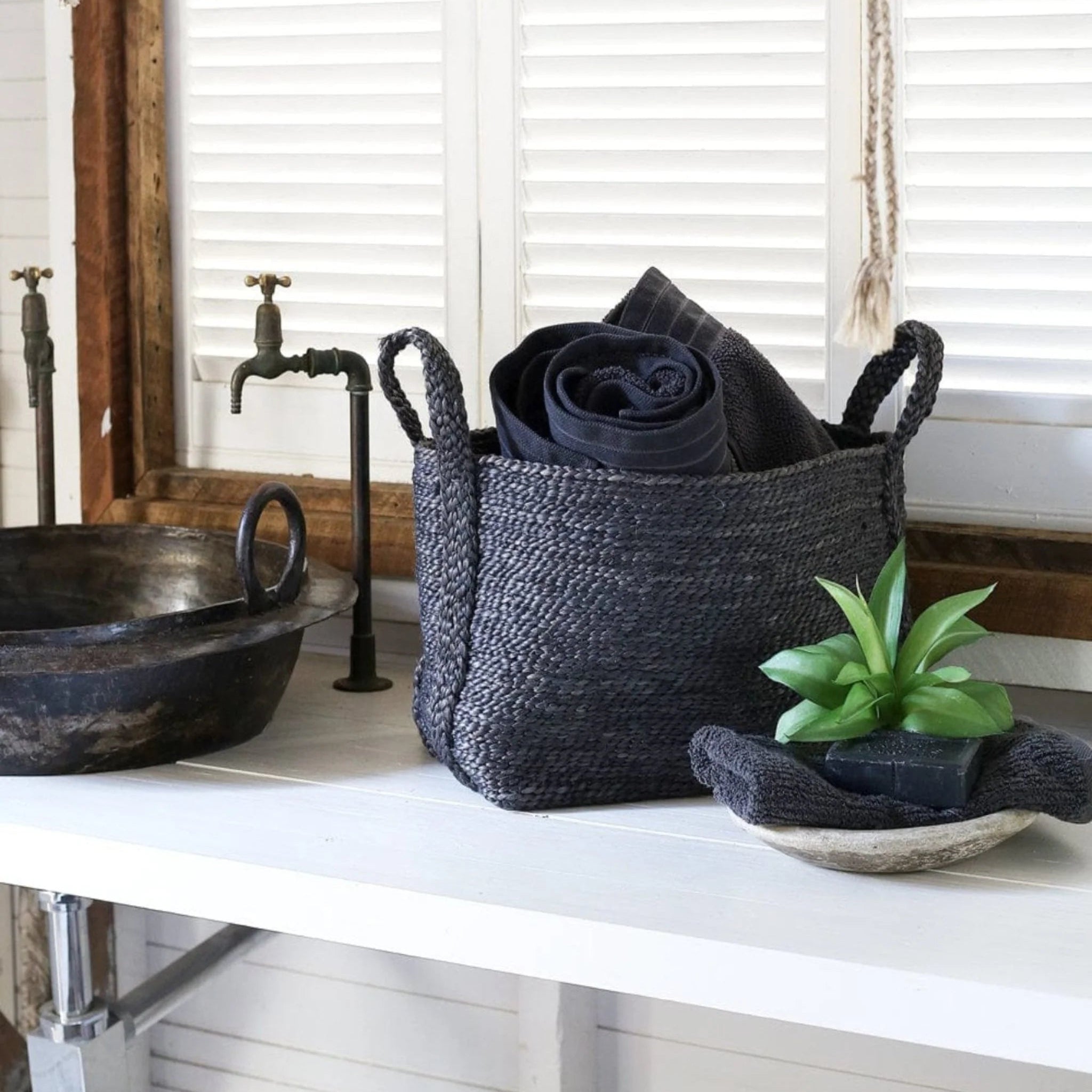 Firkantet Kurv - Jute - Charcoal