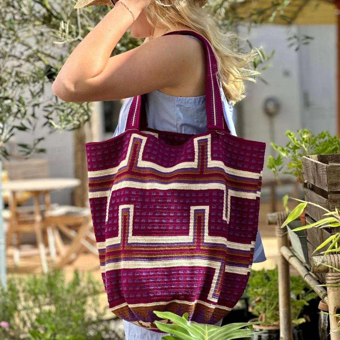 Tote Bag - SHARK - Burgundy & Beige