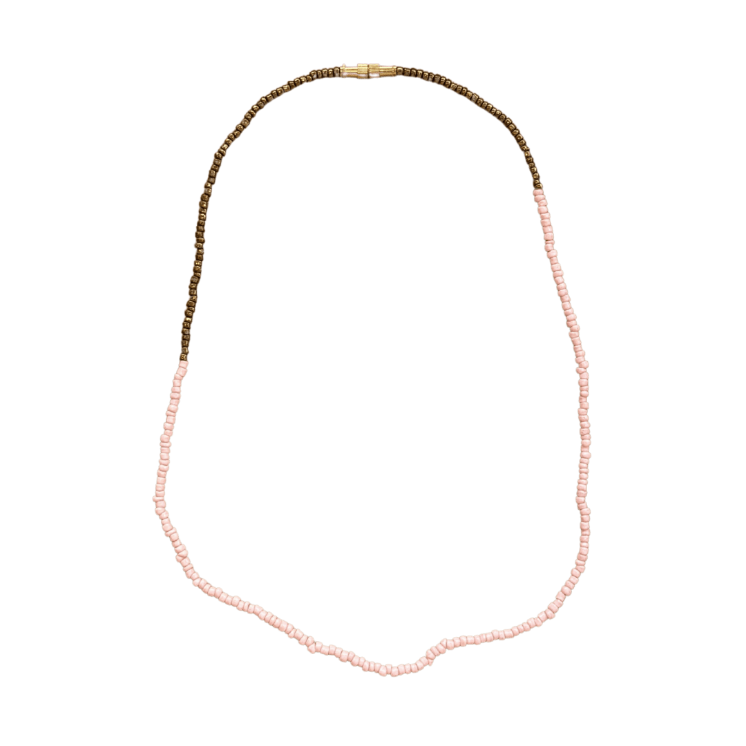 En todelt perlehalskæde fra Indien i lyserød og guld perler