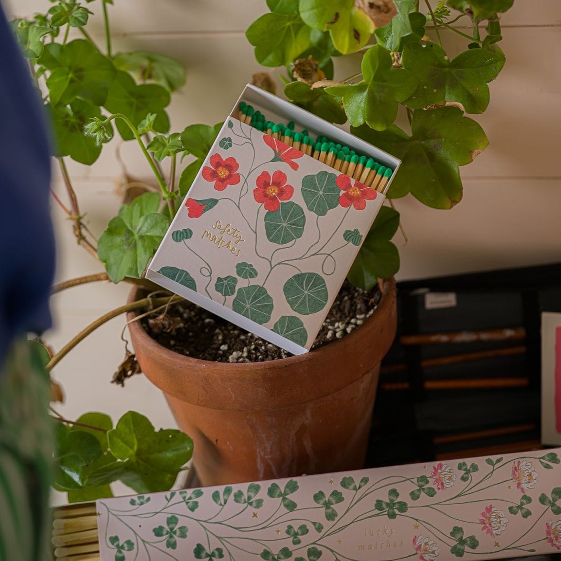 Luksus tændstikker - billede på forsiden med blomster