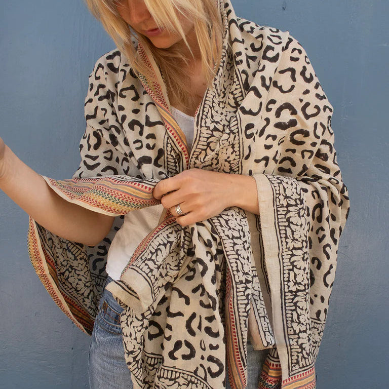 Bagru Tørklæde - Bomuld - Black Leo