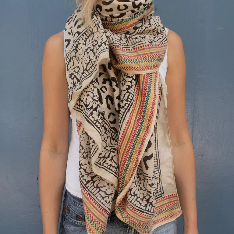 Bagru Tørklæde - Bomuld - Black Leo