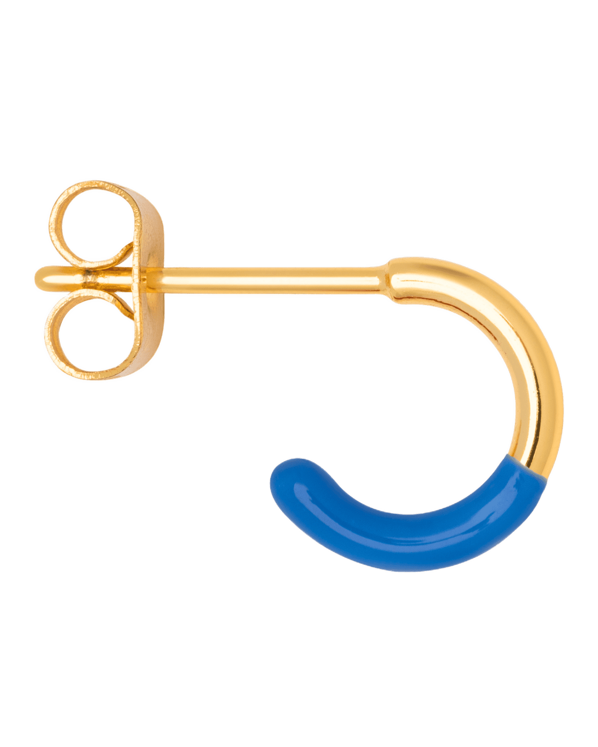 Ørering hoop fra LULU CPH i guld, hvor halvdelen er blå farvet emalje