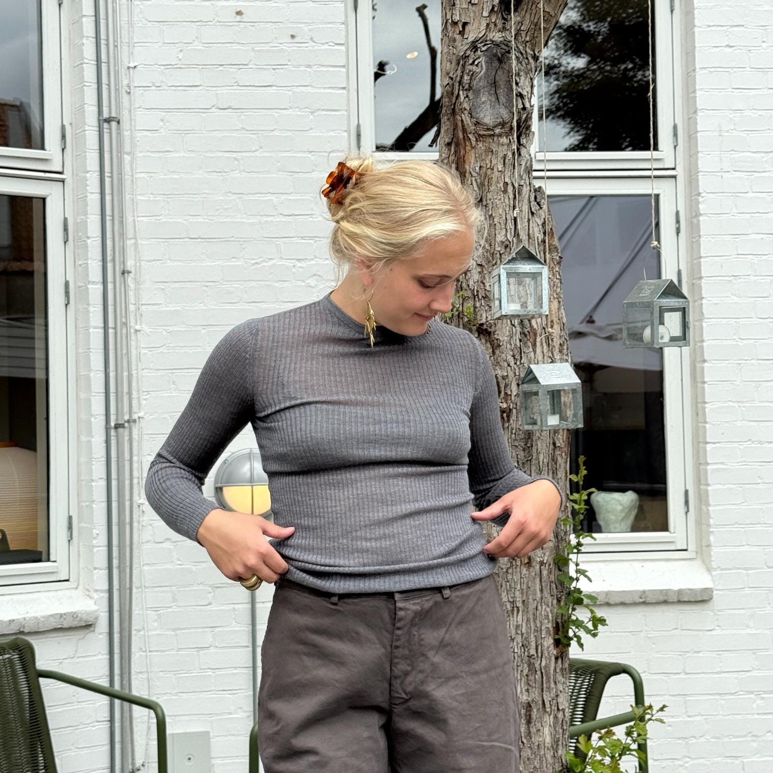 Crossley grå langærmet bluse