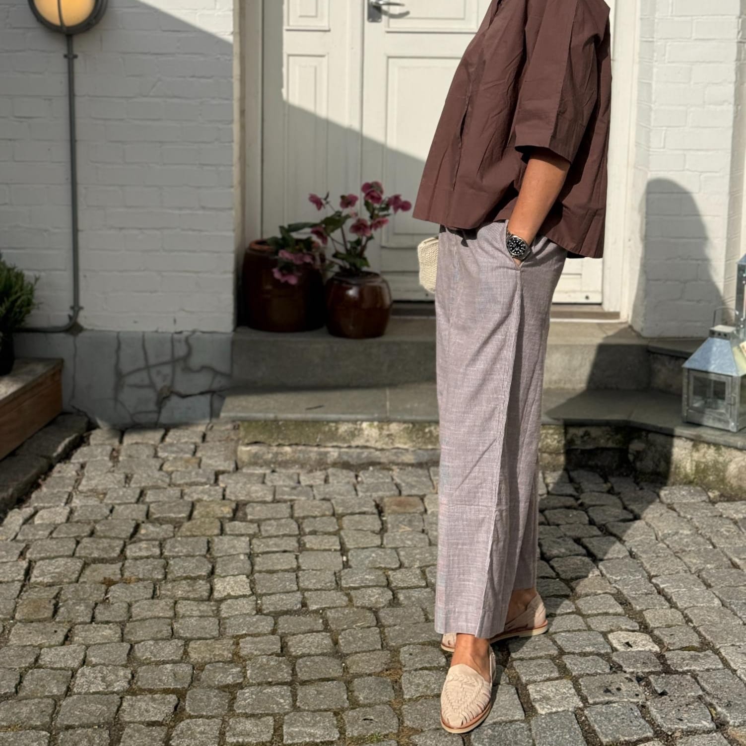 Copenhagen Bukser - Øko Bomuld - Coffee Quartz Stripe