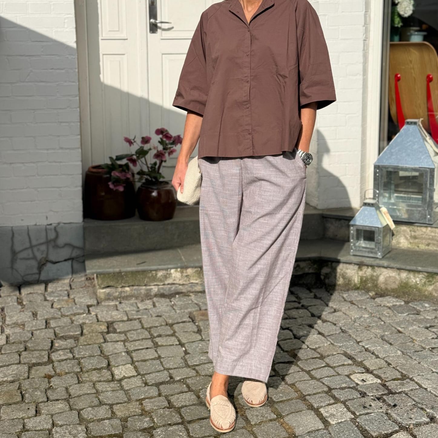 Copenhagen Bukser - Øko Bomuld - Coffee Quartz Stripe