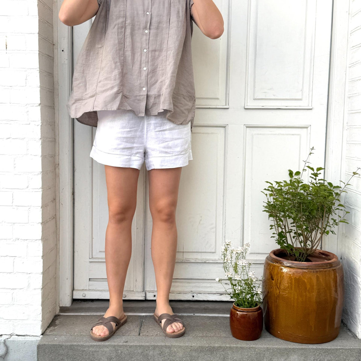 Melbourne Deco Shorts - Hør - Bright White
