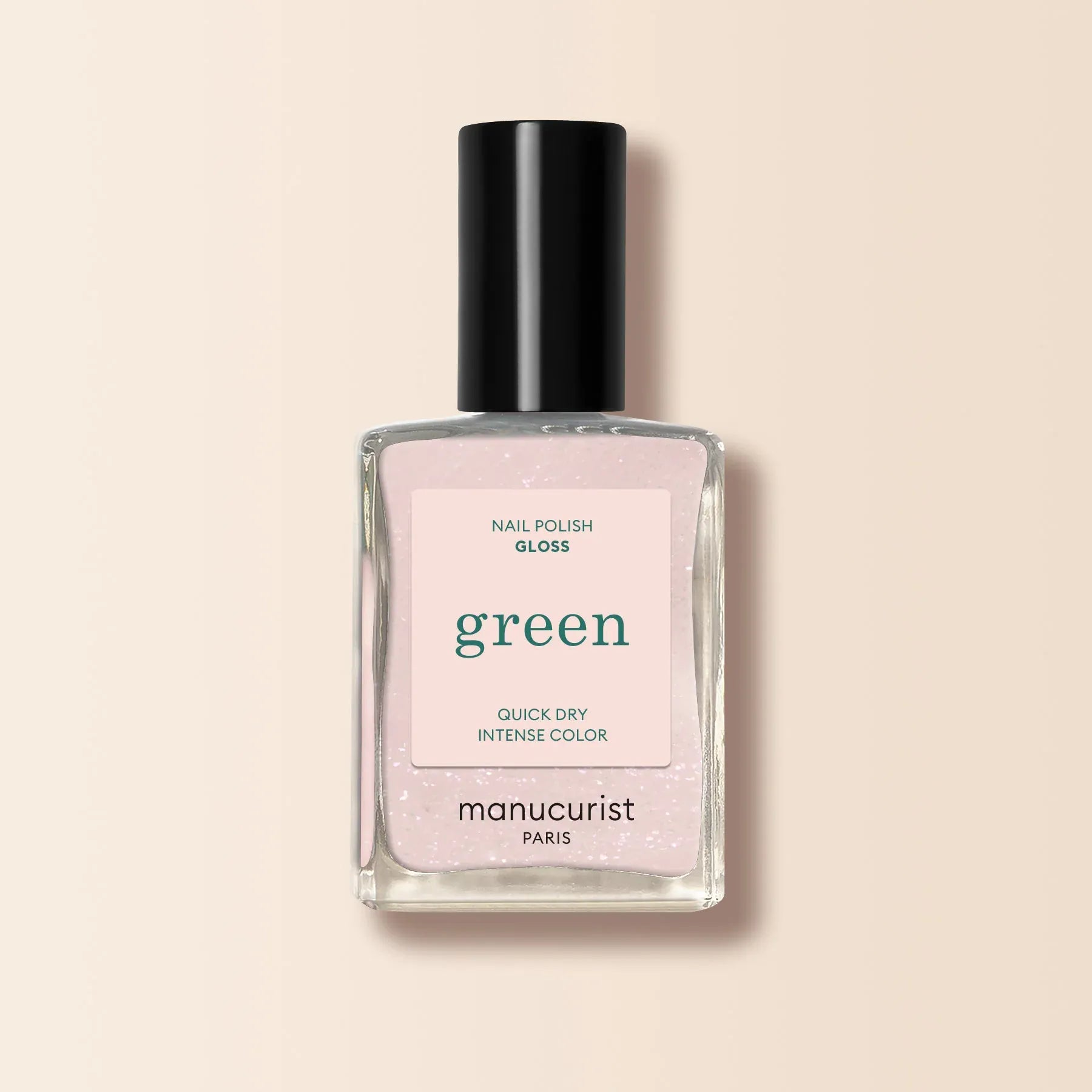 En vegansk neglelak fra Manucurist Paris. Gloss er en hvid farve med pink glimmer i