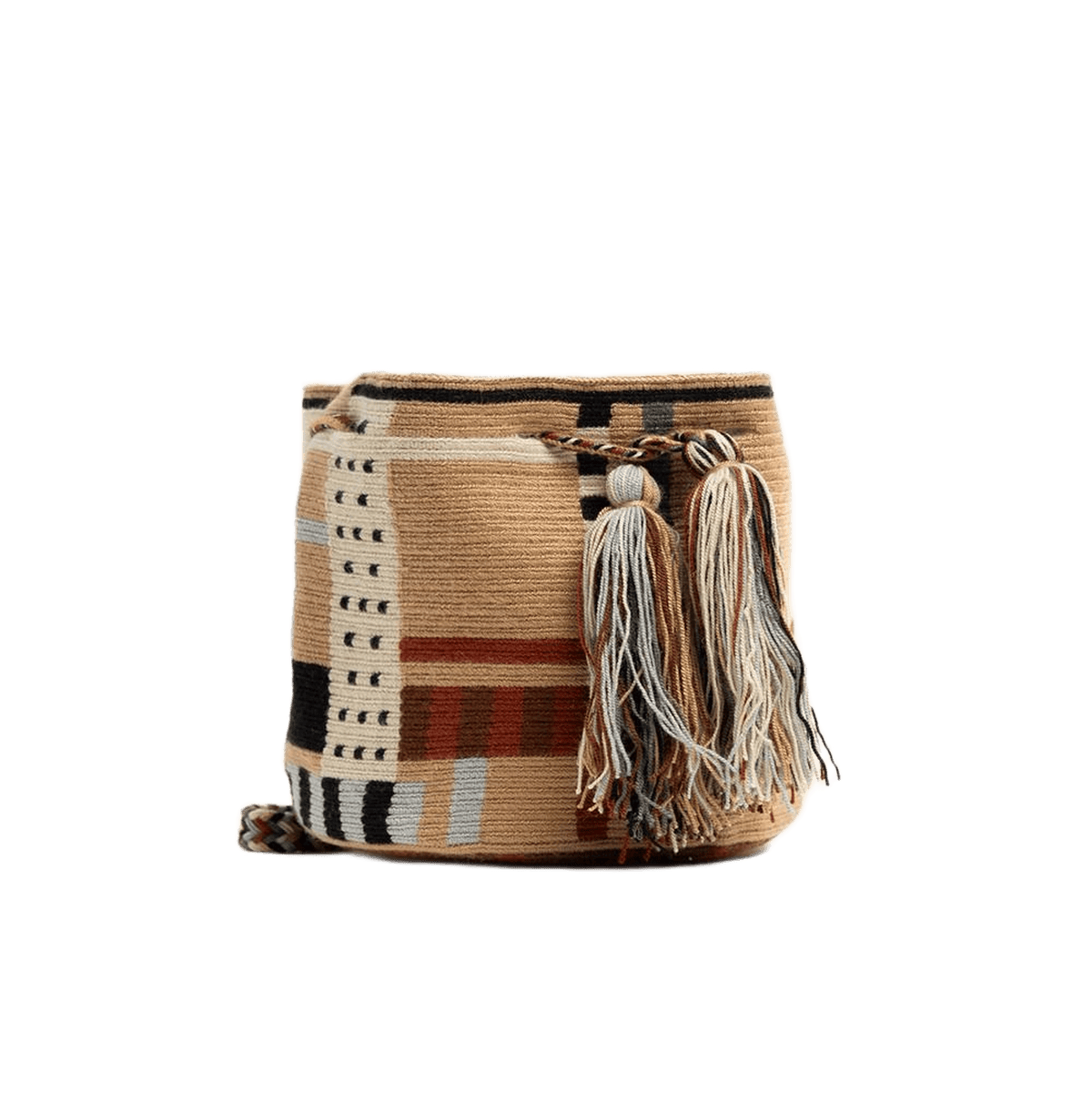 Guanabana tote bag er en lille rund hæklet taske i brune og beige farver