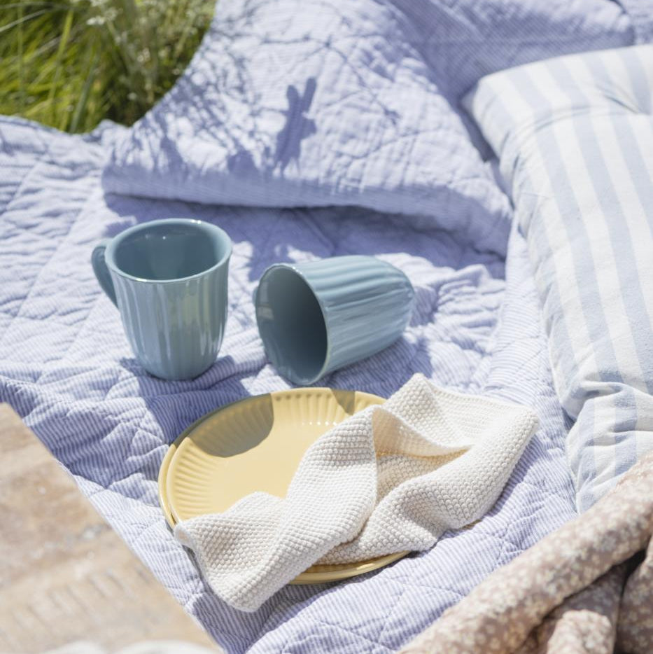 Vattæppe - Bomuld - Hvid m. Blå Mælkedrengestriber (00)