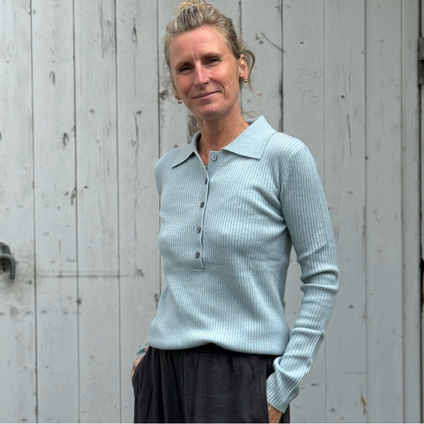Rib Polo - Lys blå