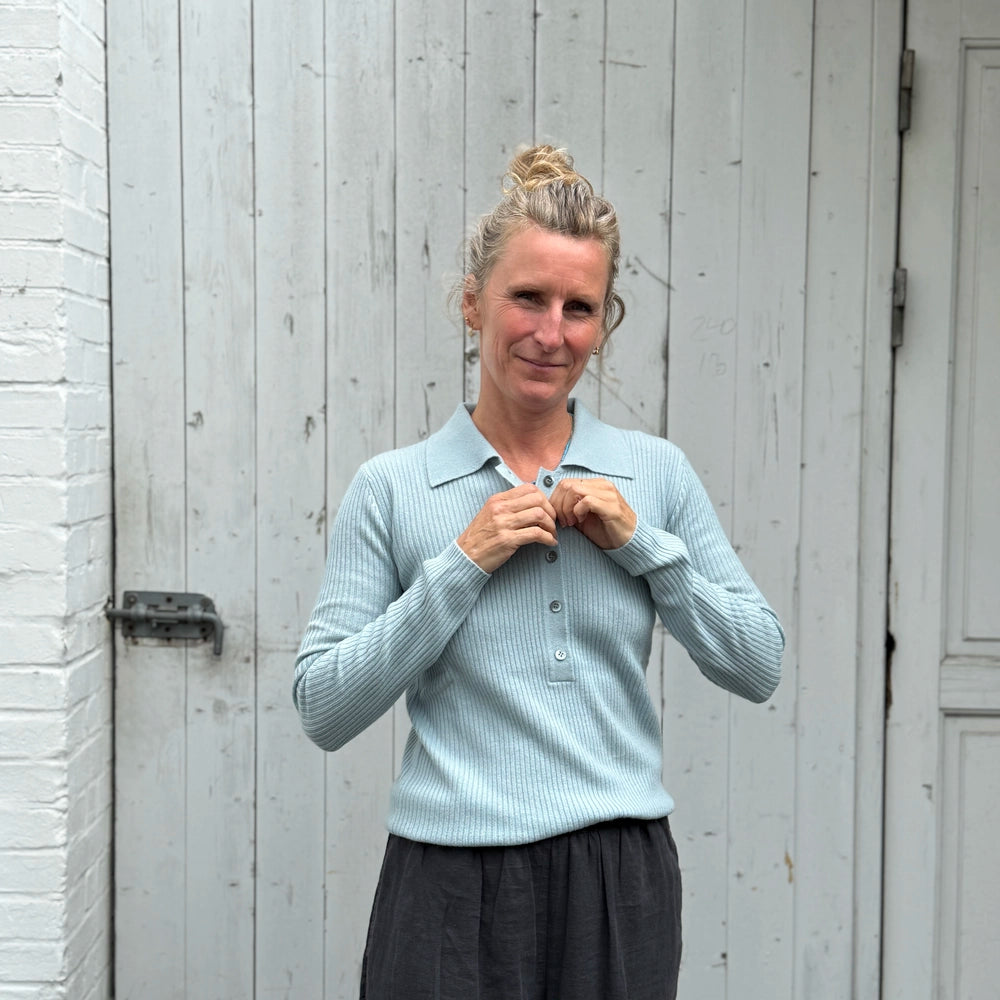 Rib Polo - Lys blå