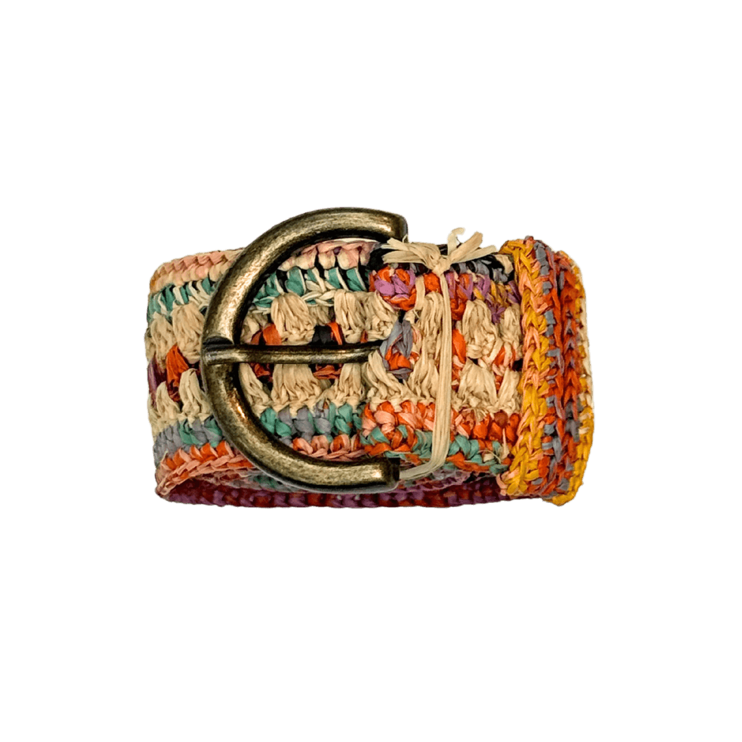 Et multifarvet bælte i raffia fra RABARANY
