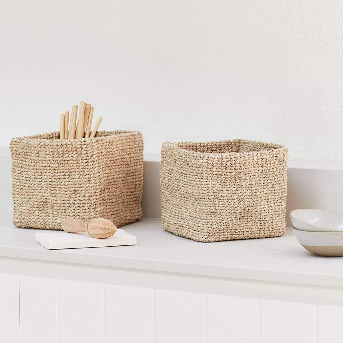 Lille Sona Duo Firkantet Kurv - Jute - Natural