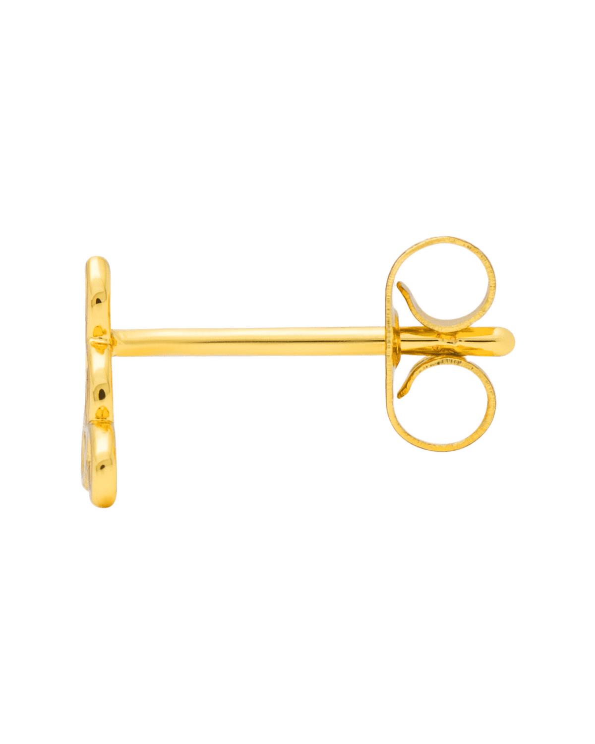 Ørestik/ørering fra LULU CPH i guld som er formet som et hjerte, hvor der står MOM med pink skrift