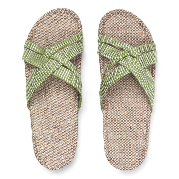 Shangies Woman 1, Green Leaves er en komfortabel grøn sandal lavet i natur jute