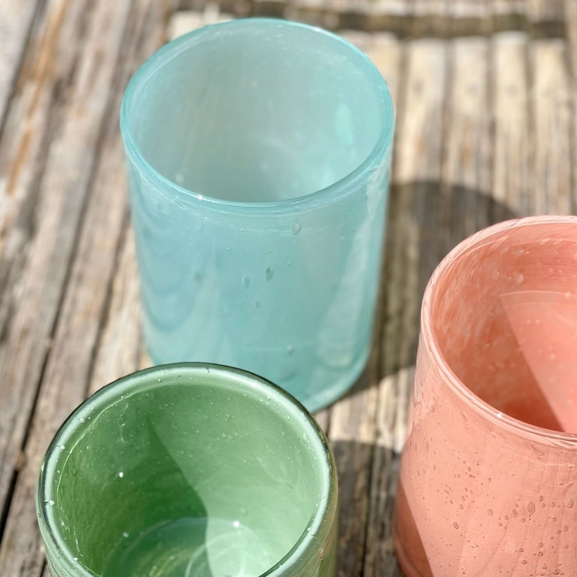 mundblæste glas i pastel farver