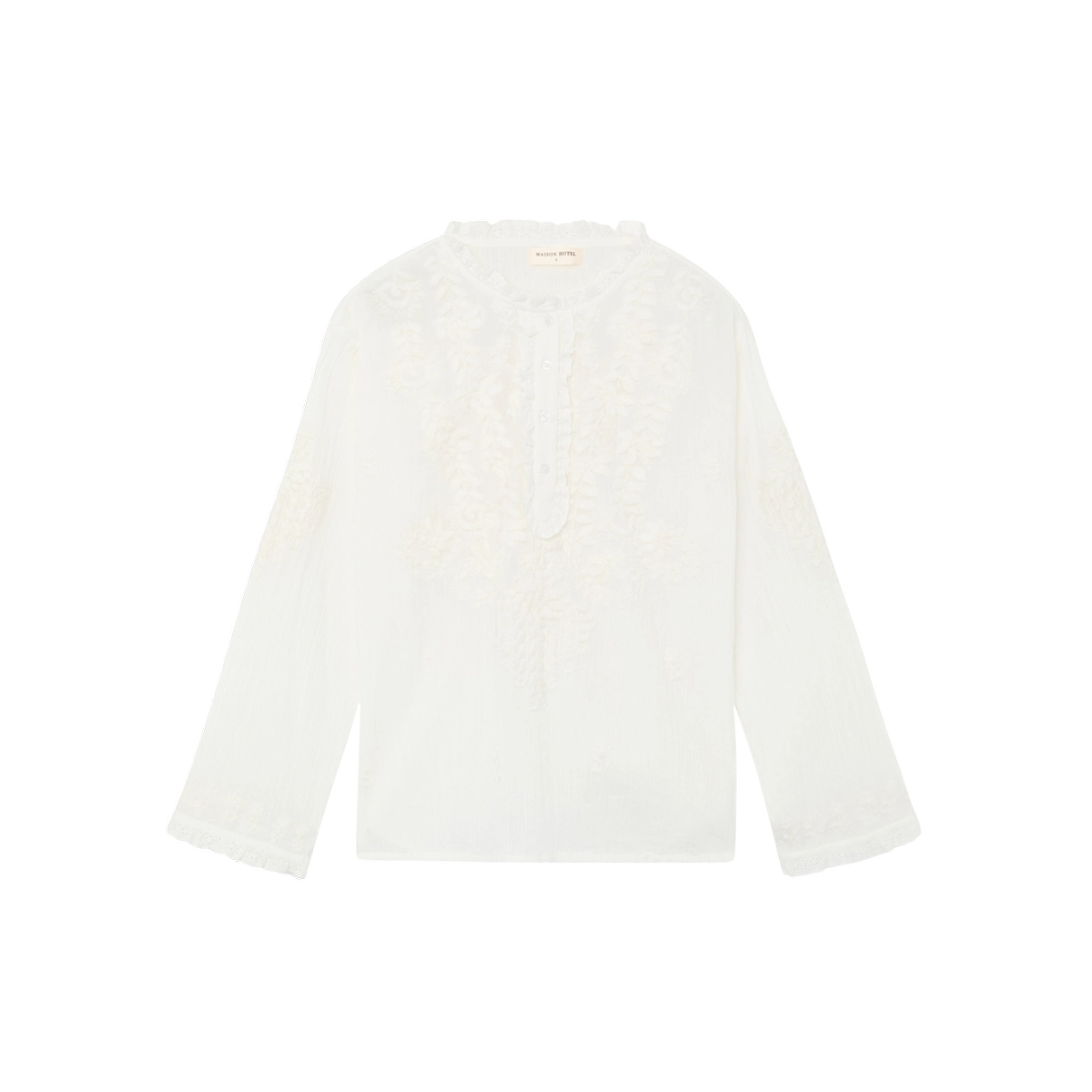 Maison Hotel off white bluse med detaljerige broderier og løs boheme pasform