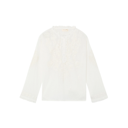 Maison Hotel off white bluse med detaljerige broderier og løs boheme pasform