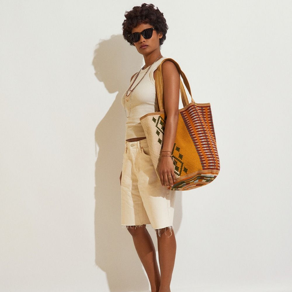 Tote Bag - COCKATOO - Mustard & Beige