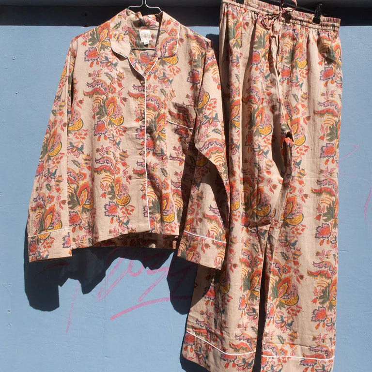 Pyjamas i Blokprint - Khaki