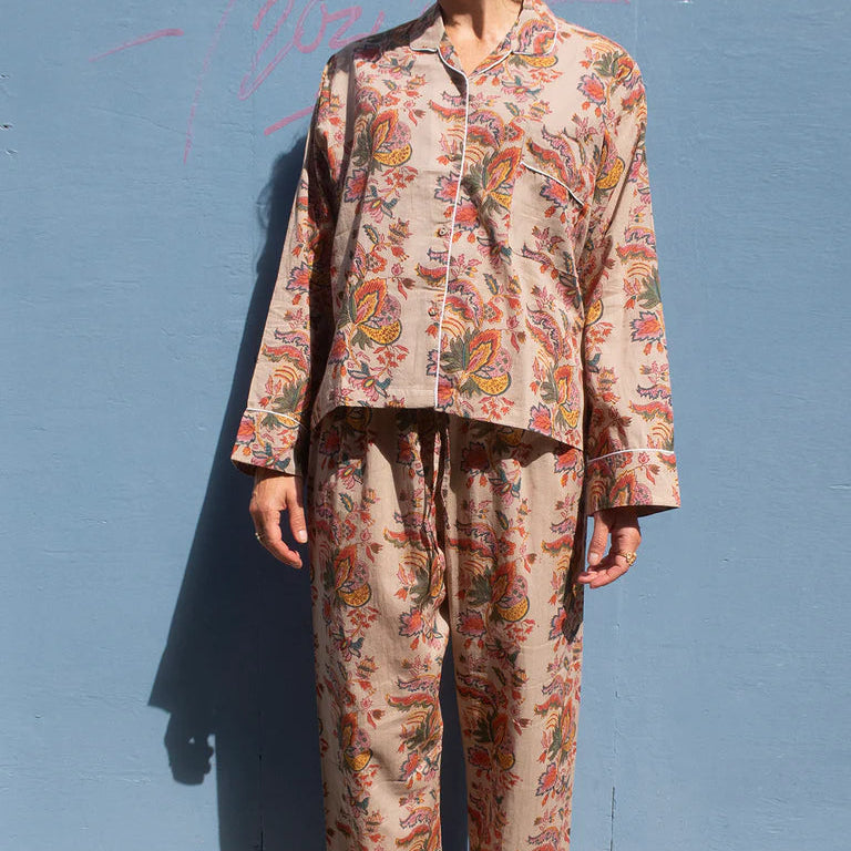 Pyjamas i Blokprint - Khaki