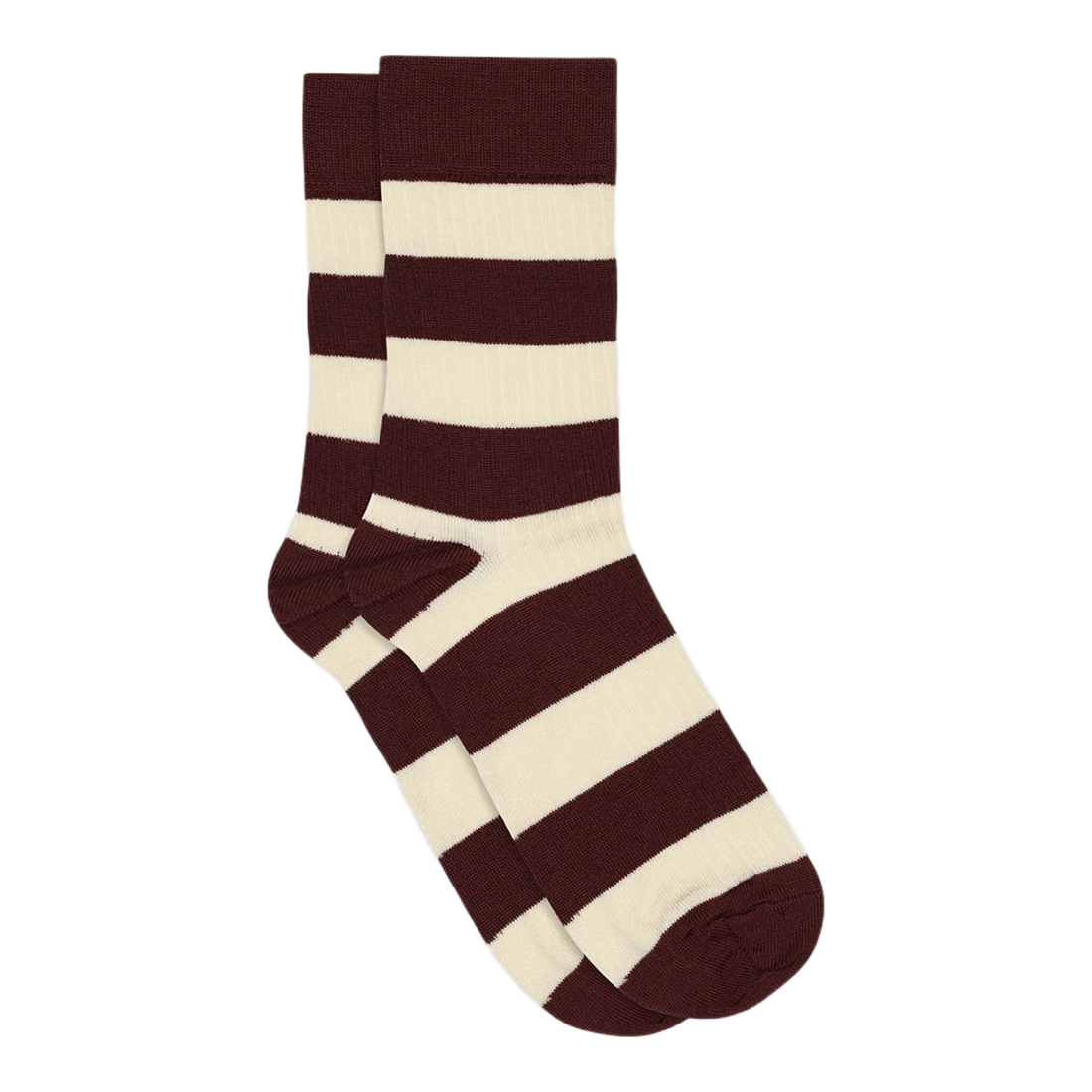 Stribet strømper fra MpDenmark. Disse er i hvid og bordeaux rød