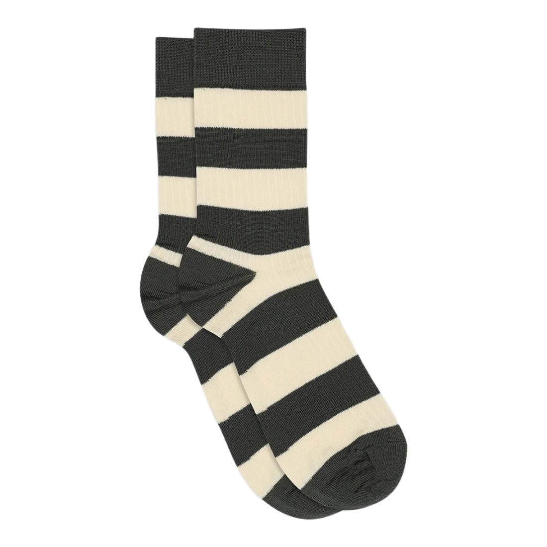 Stribet strømper fra MpDenmark. Disse er i hvid og grøn