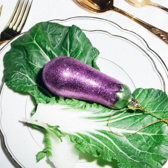 Aubergine - Mundblæst Glaskugle