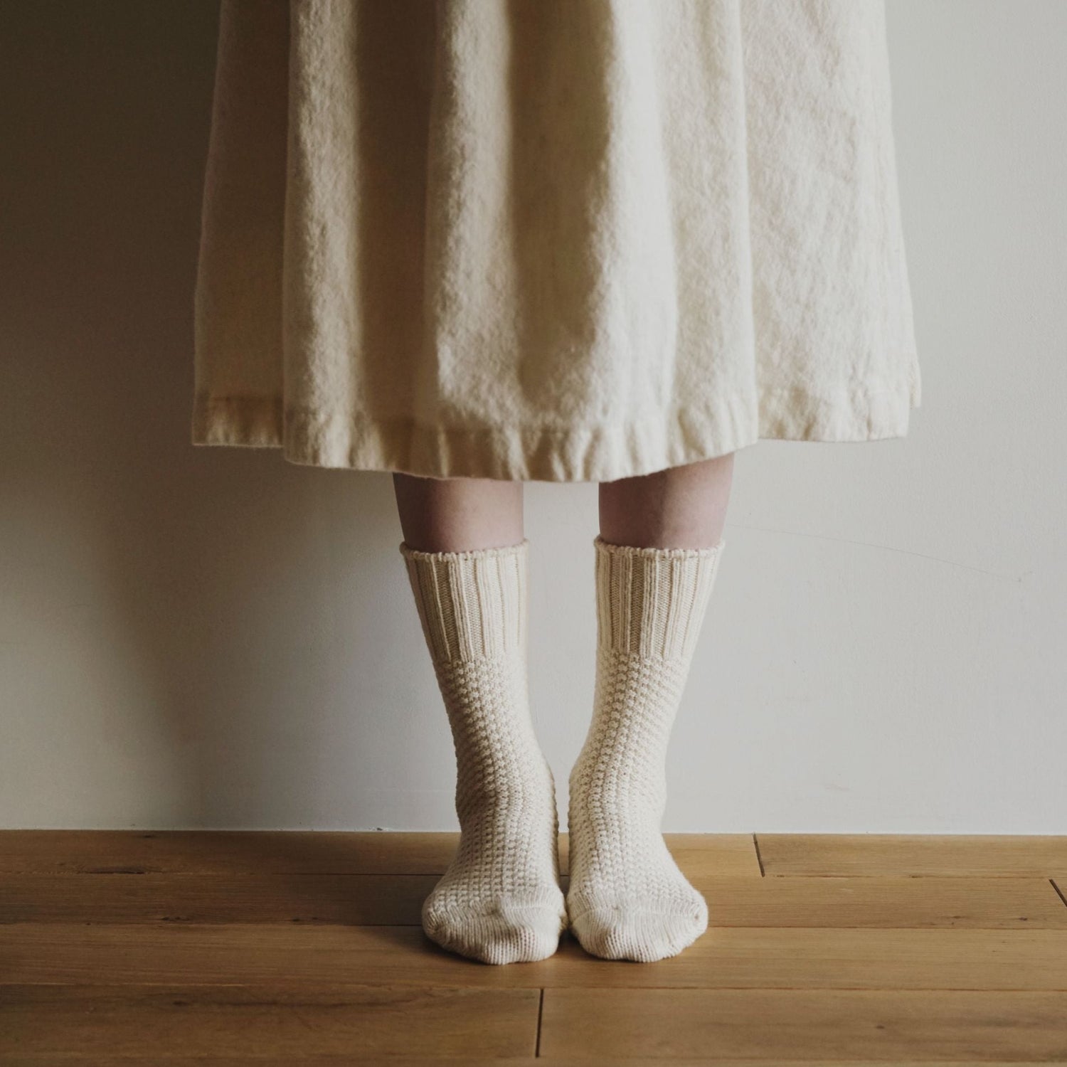 Uld Bomuld Strømper Med Rib Og Perlestrik