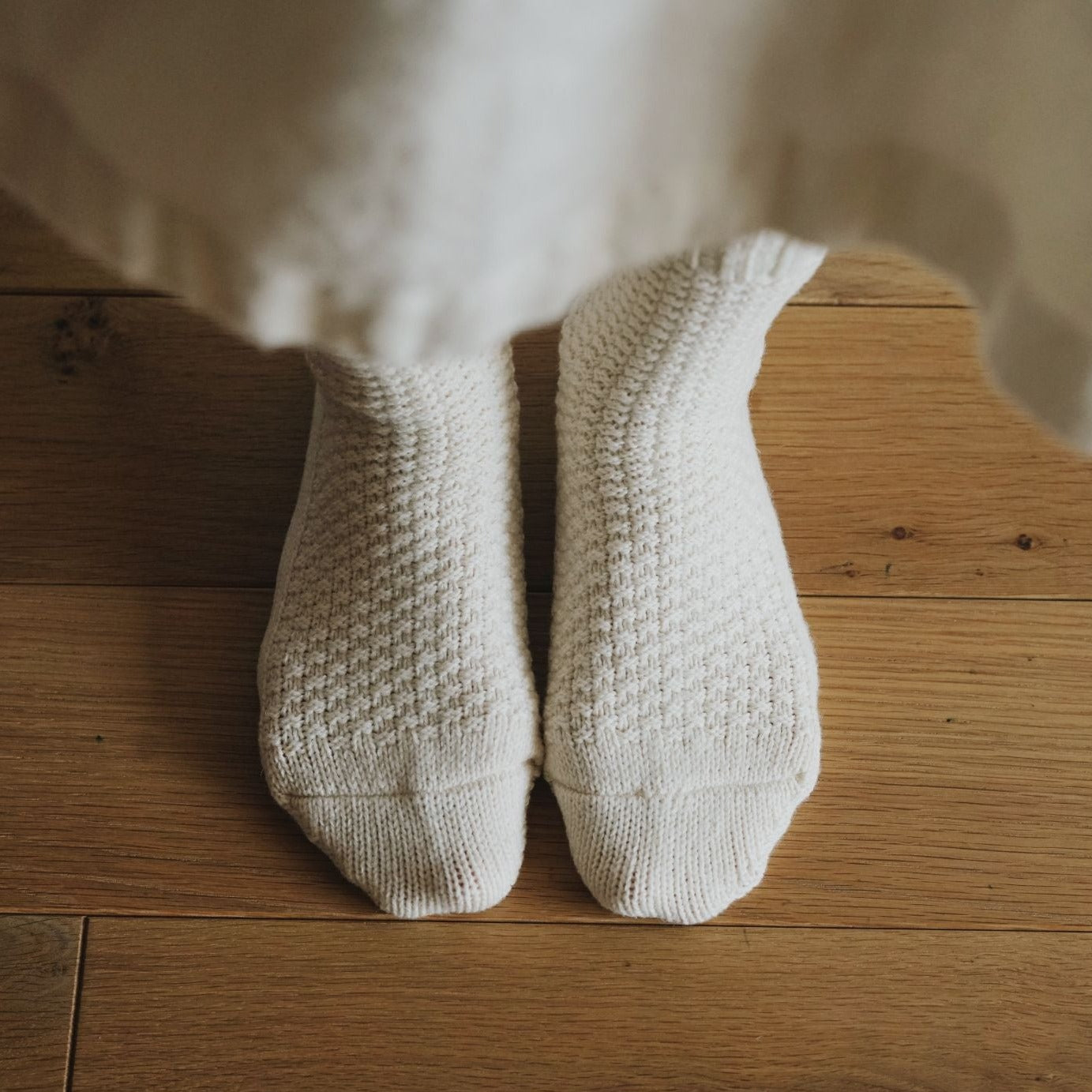 Uld Bomuld Strømper Med Rib Og Perlestrik