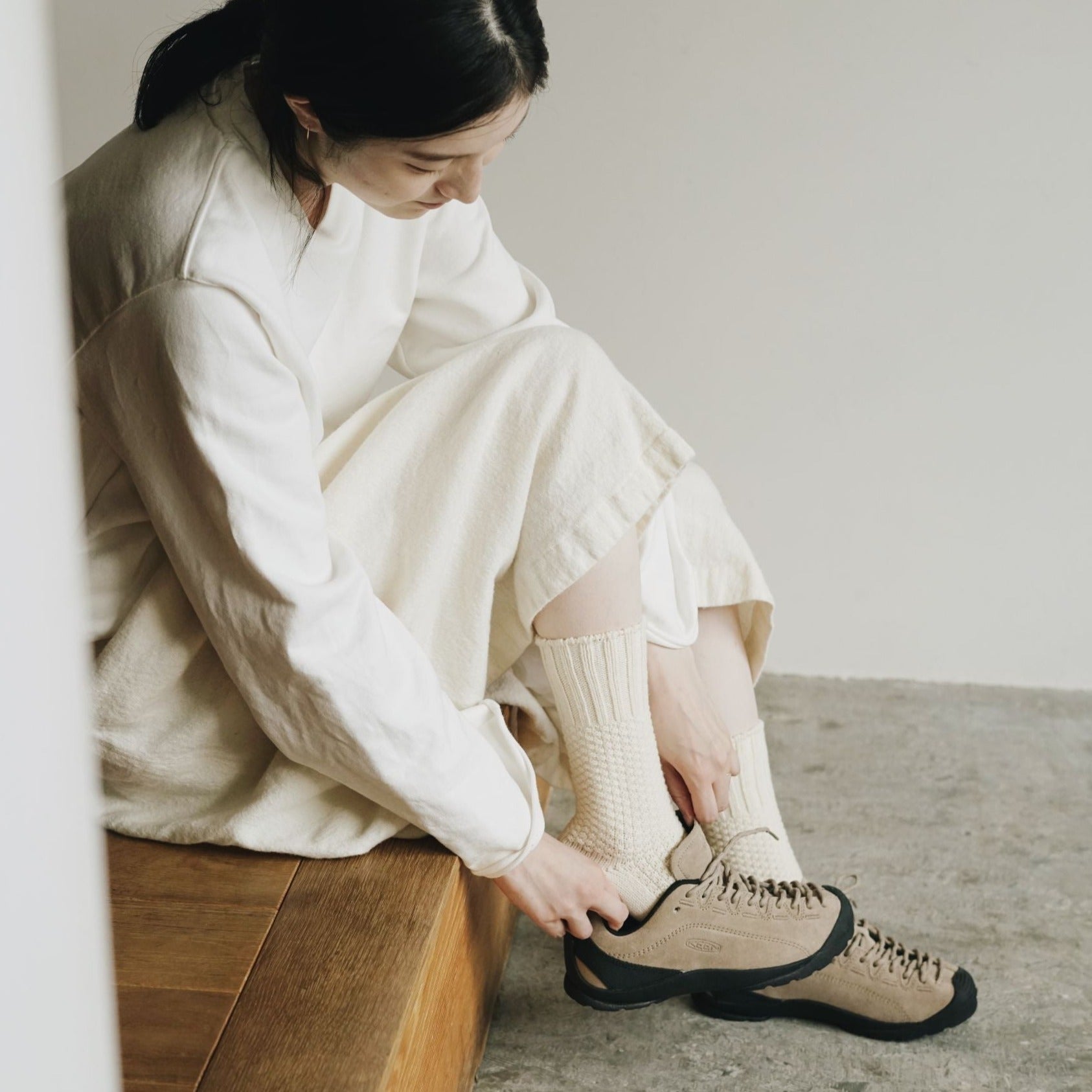 Uld Bomuld Strømper Med Rib Og Perlestrik