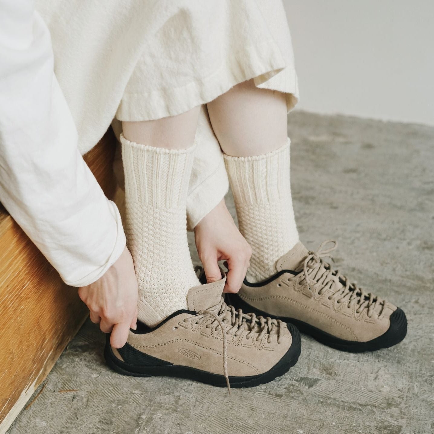 Uld Bomuld Strømper Med Rib Og Perlestrik