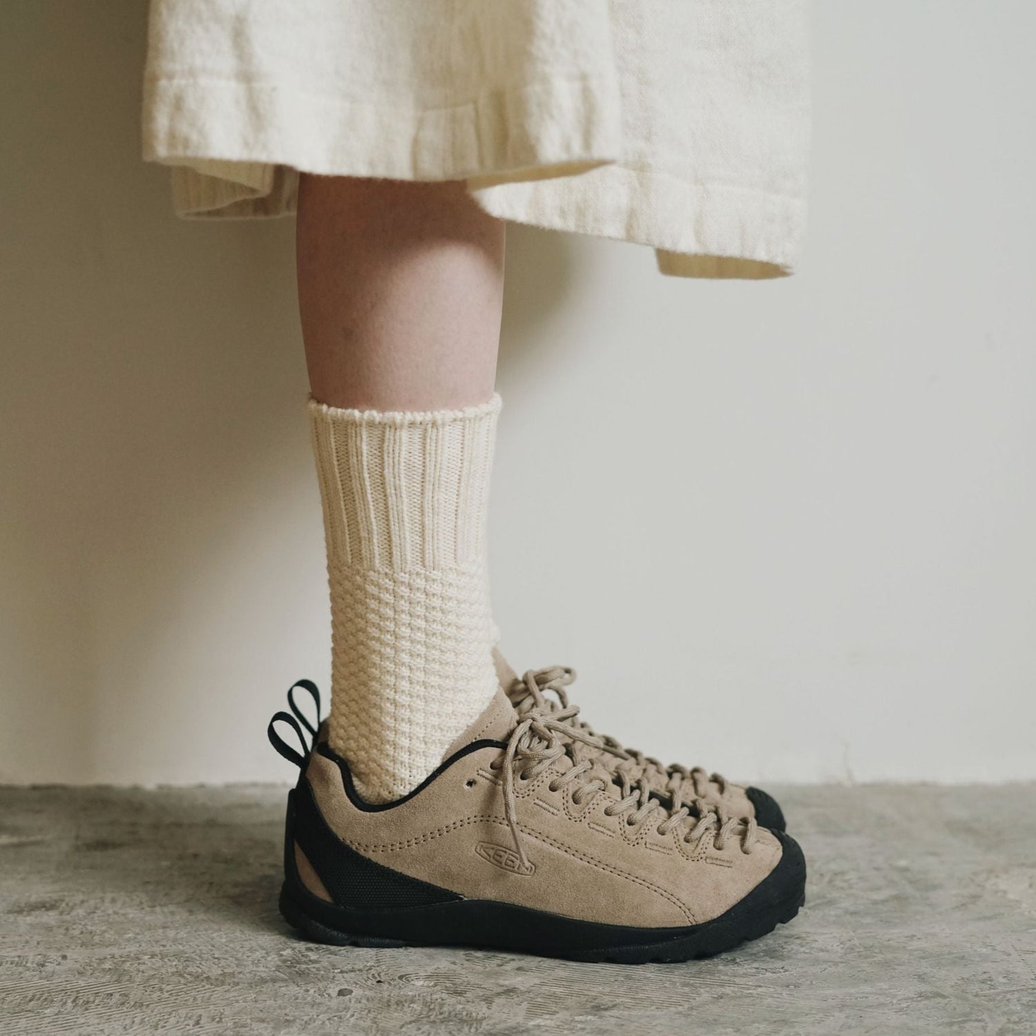 Uld Bomuld Strømper Med Rib Og Perlestrik